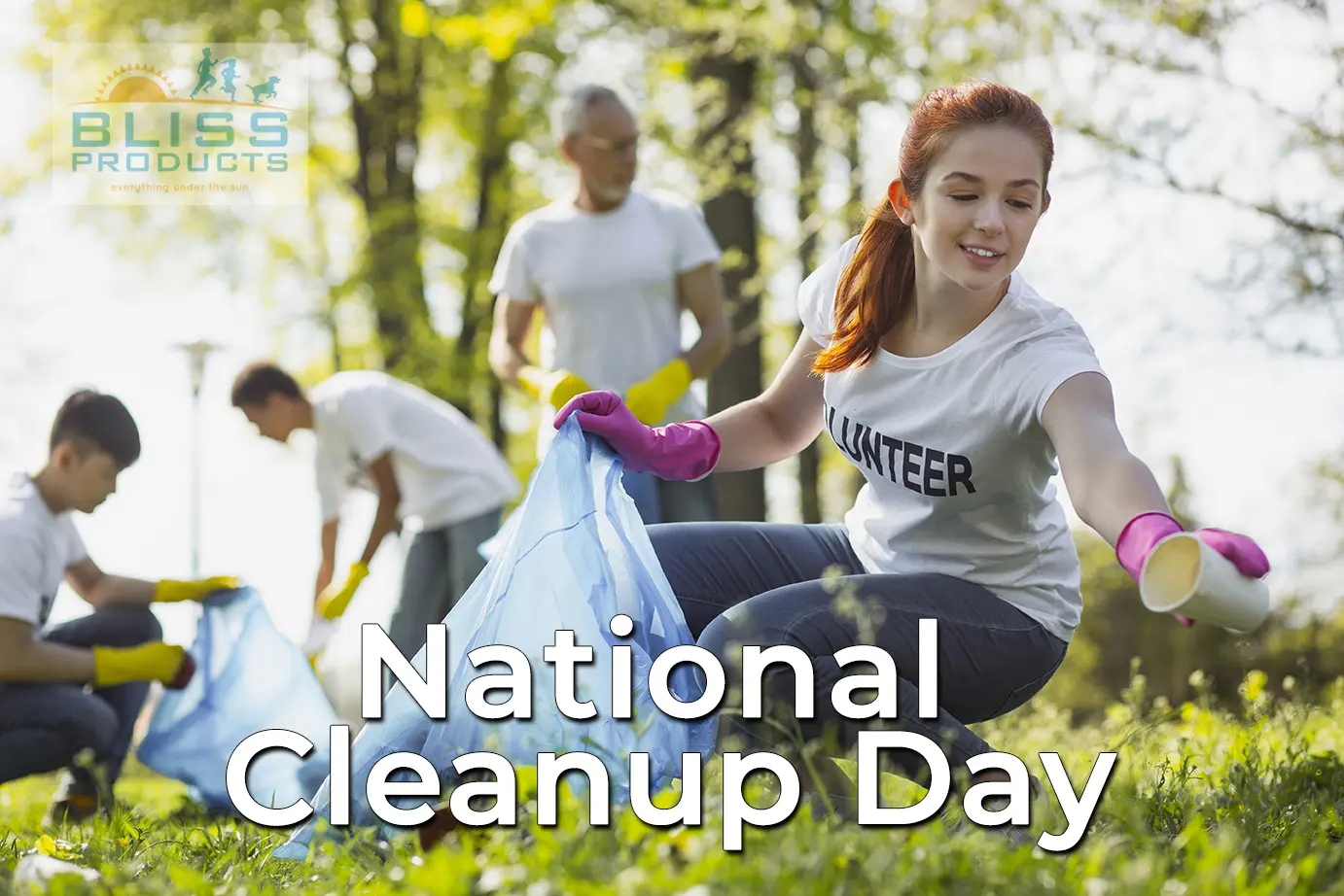 young woman picking up litter in national park in blog post image for National Cleanup Day