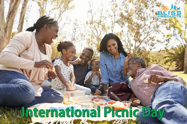 couple, two kids and grandparents lounging in national park