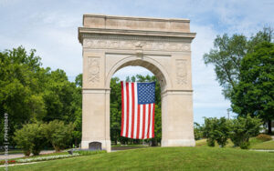 Memorial Arch at Memorial Park in Huntington, Cabell County, West Virginia, featured in Bliss Products and Services community projects.