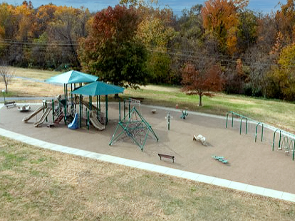 Aerial view of Dyersburg Primary School playground renovated by BPS.