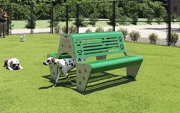 Paws Bench with a crawl-through opening at an Alabama dog park in McKenzie, Butler County.