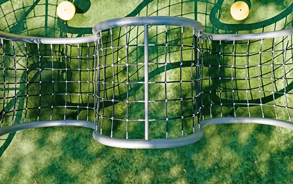 Overhead view of a curved net tunnel bridge, available from Bliss Products and Services.