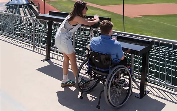 Wheelchair-accessible counter table at a sports stadium