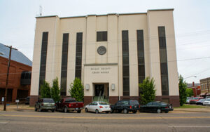 Dallas County Courthouse in Selma, Alabama, modern facade with vertical windows. Used by Bliss Products and Services.