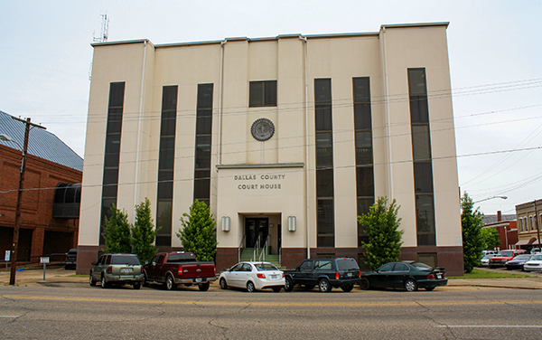 Dallas County Courthouse in Selma, Alabama, modern facade with vertical windows. Used by Bliss Products and Services.