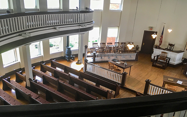 Interior of the Old Monroe County Courthouse courtroom in Monroeville, Alabama—famous inspiration for To Kill a Mockingbird. Used by Bliss Products and Services.