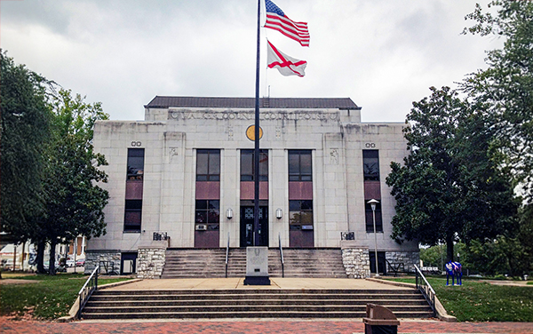Walker County Courthouse, Jasper, Alabama, with formal steps and flags, for Bliss Products and Services.