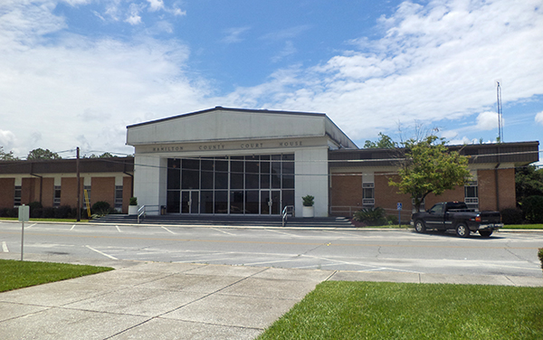 Hamilton County Courthouse exterior in Jasper, Hamilton County, Florida