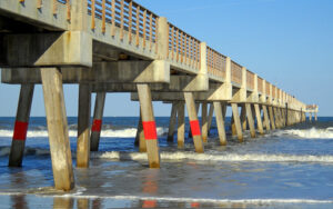 Jacksonville Beach Pier extending into the Atlantic Ocean in Duval County, Florida