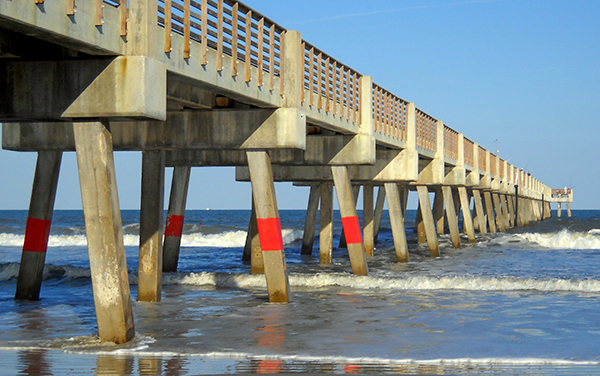Jacksonville Beach Pier extending into the Atlantic Ocean in Duval County, Florida