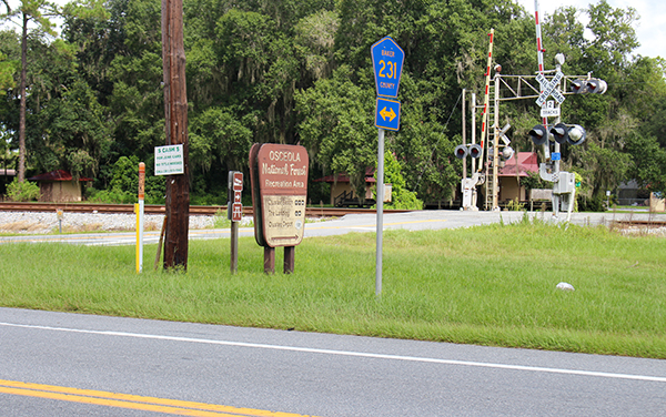 Osceola National Forest Recreation Area sign along Baker County Road 231 in Baker County, Florida.