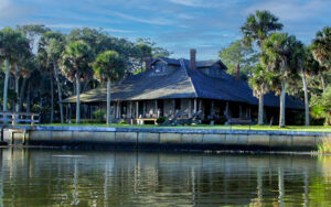 Lodge and waterfront at Princess Place Preserve in Palm Coast, Flagler County, Florida
