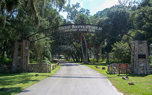 Entrance to Dade Battlefield Historic State Park in Bushnell, Florida.