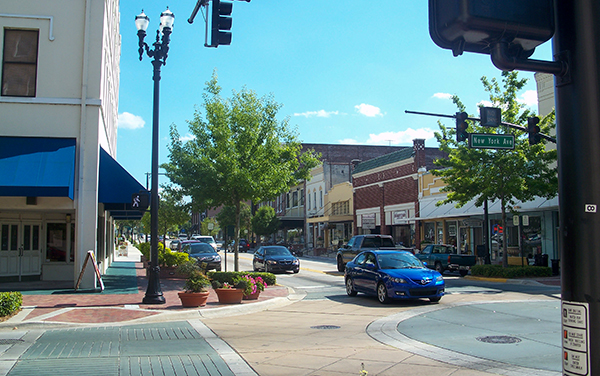 Downtown DeLand Historic District street scene in Volusia County, Florida.