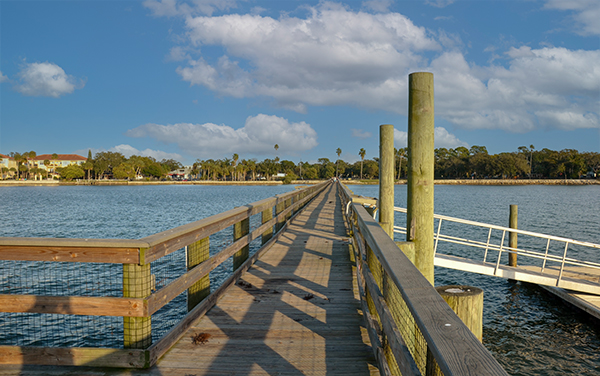 Waterfront pier and bay view in St. Petersburg, Pinellas County, Florida.