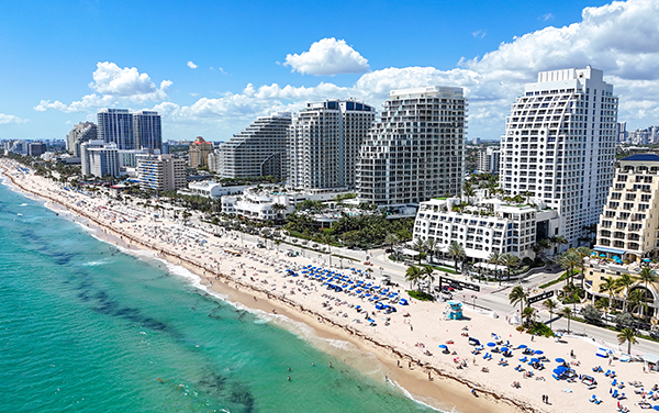 Aerial view of Fort Lauderdale Beach and coastal high-rise buildings in Broward County, Florida, representing Patty Carruthers’ Southeast Florida territory for Bliss Products and Services
