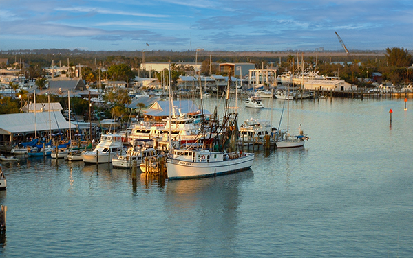 Boats at a Fort Myers waterfront marina in Lee County, Florida