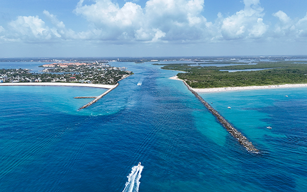 Aerial view of Fort Pierce Inlet on the Treasure Coast in St. Lucie County, Florida, representing Patty Carruthers’ Southeast Florida territory for Bliss Products and Services