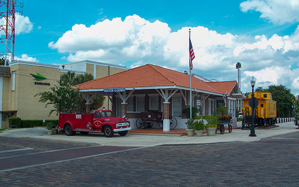 Historic downtown Winter Garden with the Heritage Museum in Orange County, Florida.