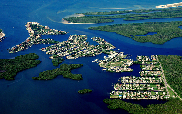 Aerial view of Isles of Capri and coastal waterways in Collier County, Florida