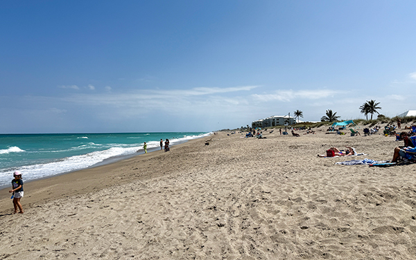 View looking south along the Atlantic shoreline at Jensen Beach Park in Martin County, Florida.
