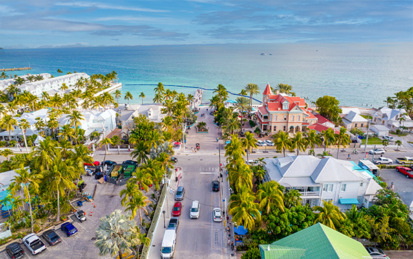Aerial view of Key West and the Florida Keys in Monroe County, representing Patty Carruthers’ Southeast Florida / Miami territory for Bliss Products and Services