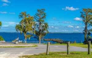 Lake Crescent waterfront view from Crescent City in Putnam County, Florida