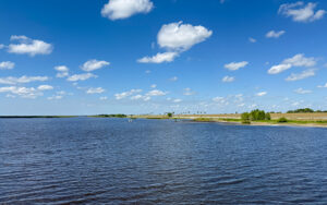 View of Lake Okeechobee from the Lake Okeechobee Park pier in Okeechobee, Florida, representing Okeechobee County.
