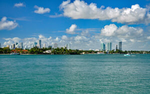 Miami skyline viewed from Biscayne Bay for the Southeast Florida / Miami territory served by Bliss Products and Services