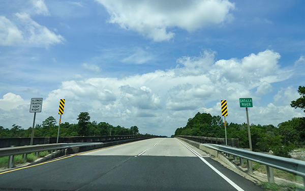 Satilla River bridge on US 82 in Brantley County, Georgia, showing a roadway crossing near the river.