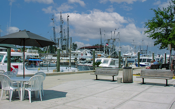 Boats along the Sponge Docks on Dodecanese Avenue in Tarpon Springs, Pinellas County, Florida.