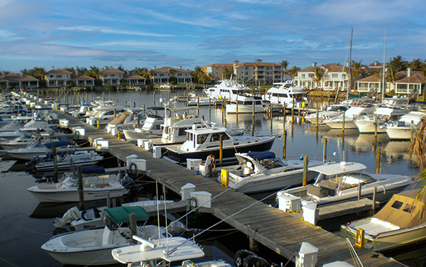 Boats docked at Loggerhead Marina in Grand Harbor, Vero Beach, Florida, representing waterfront communities in Indian River County.
