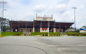 Veterans Stadium in Quitman, Georgia, representing school athletics and recreation facilities in Brooks County.