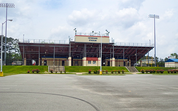 Veterans Stadium in Quitman, Georgia, representing school athletics and recreation facilities in Brooks County.