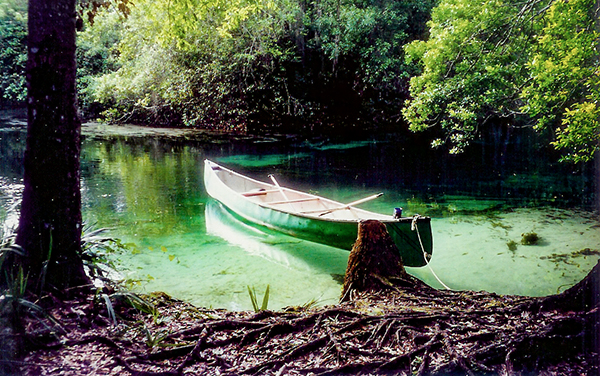 Canoe on the clear spring-fed Weeki Wachee River in Hernando County, Florida.