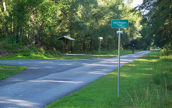 Withlacoochee State Trail near the Good Neighbor Trail intersection in Hernando County, Florida.