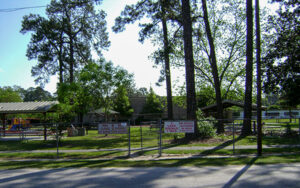 Wooded recreation area and walking track at Adel City Park in Adel, Georgia