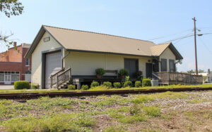 Historic Ailey Depot beside the railroad tracks in Ailey, Montgomery County, Georgia