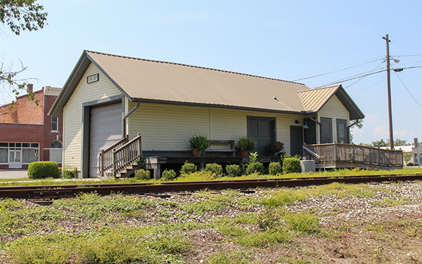 Historic Ailey Depot beside the railroad tracks in Ailey, Montgomery County, Georgia
