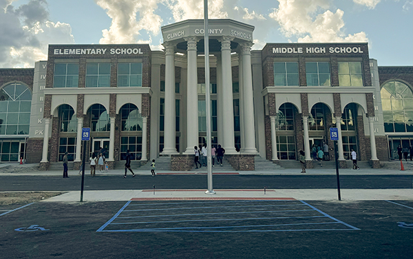 Clinch County Schools campus in Homerville, Georgia, showing the elementary and middle-high school entrance.