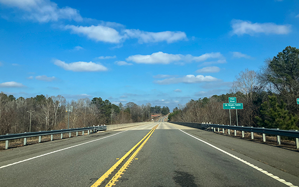 Georgia State Route 128 crossing the Flint River on Colonel Benjamin Hawkins Bridge near Crawford County, Georgia