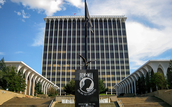 Columbus Government Center with fountains and POW-MIA memorial in Muscogee County, Georgia