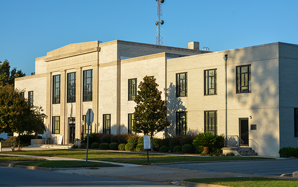 Entrance, sports fields and flagpoles at Adel-Cook Sports Complex in Cook County, Georgia