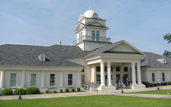 Crawford County Courthouse with its clock tower in Knoxville, Georgia