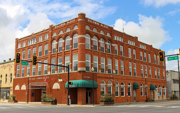 Dawson City Hall in the Baldwin Block building in downtown Dawson, Georgia