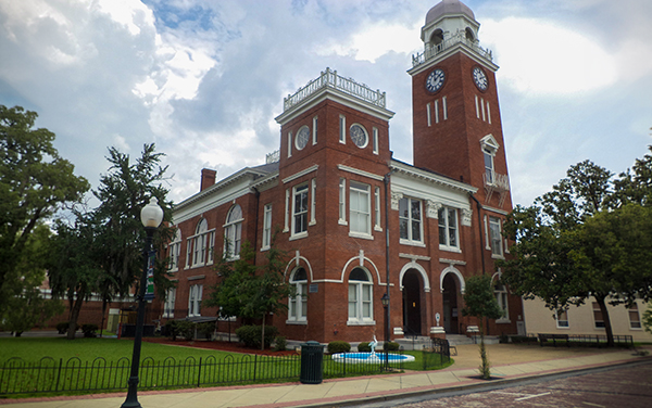 Historic Decatur County Courthouse with clock tower in downtown Bainbridge, Georgia