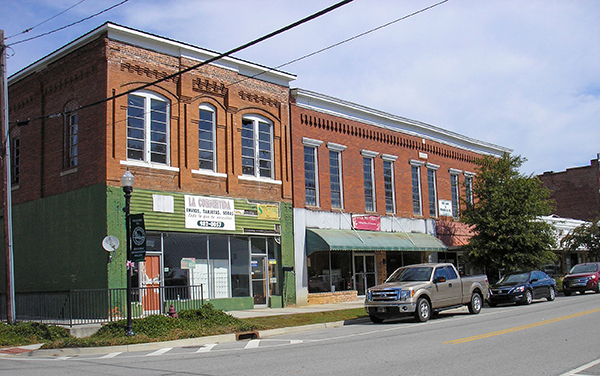 Historic brick commercial buildings in downtown Millen, Jenkins County, Georgia