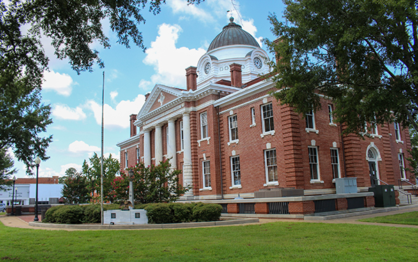 Historic red-brick Early County Courthouse with clock tower in Blakely, Georgia