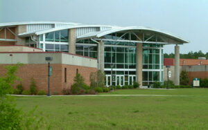 Physical Education Building and landscaped campus grounds at East Georgia State College in Swainsboro, Georgia