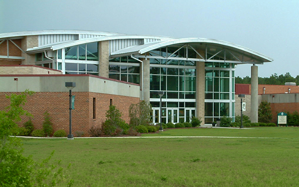 Physical Education Building and landscaped campus grounds at East Georgia State College in Swainsboro, Georgia
